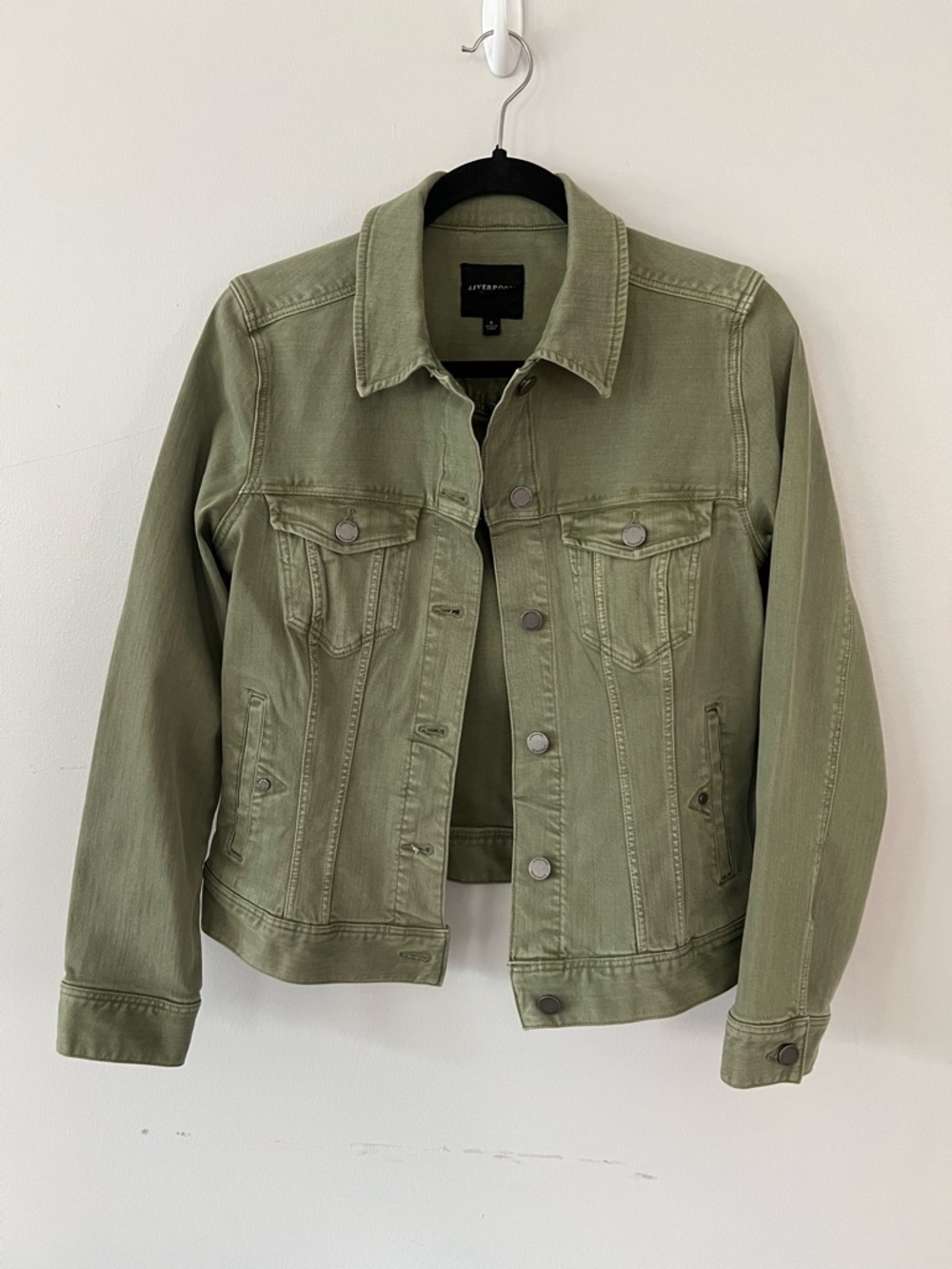 Liverpool Olive Green Denim Jacket for Women